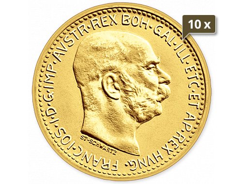 10 x 3,04 g Gold Österreich 10 Kronen 1912 prägefrische Nachprägung