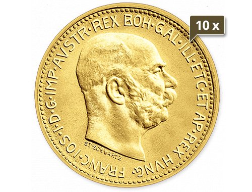 10 x 6,09 g Gold Österreich 20 Kronen 1912 prägefrische Nachprägung