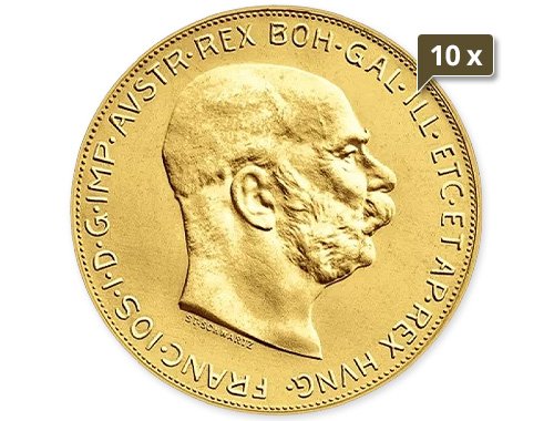 10 x 1 Unze Gold Österreich 100 Kronen 