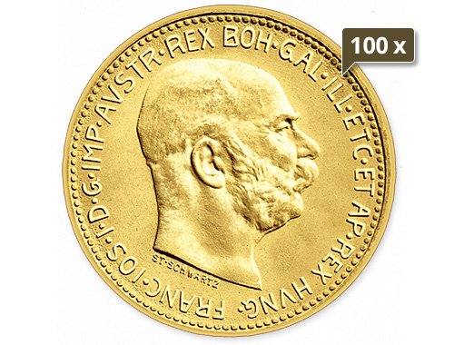 100 x 6,09 g Gold Österreich 20 Kronen 1912 prägefrische Nachprägung