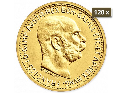 120 x 3,04 g Gold Österreich 10 Kronen 1912 prägefrische Nachprägung