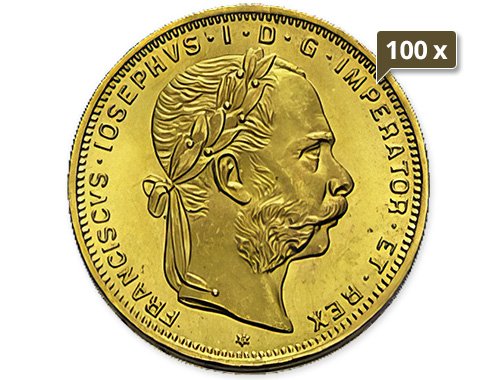 100 x 5,81 g Gold Österreich 8 Florin diverse Jahrgänge