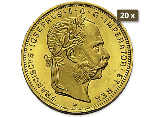 20 x 5,81 g Gold Österreich 8 Florin diverse Jahrgänge