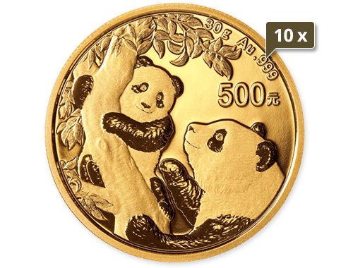 10 x 1 Unze Gold China Panda diverse Jahrgänge