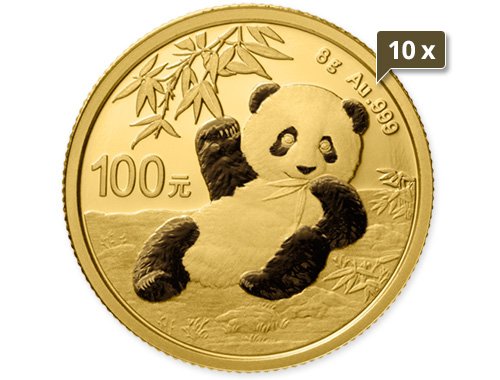 10 x 1/4 Unze Gold China Panda diverse Jahrgänge