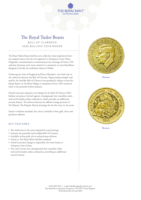 gold royal tudor beasts bull of clarence 2023 produktbroschuere