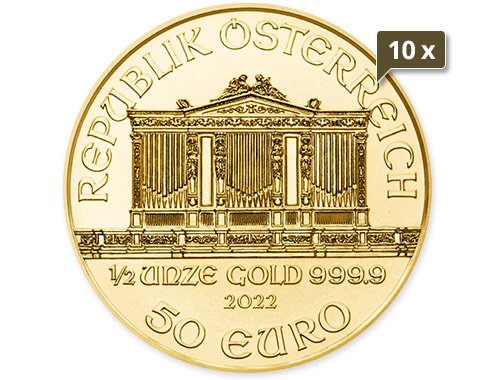 10 x 1/2 Unze Gold Wiener Philharmoniker diverse Jahrgänge
