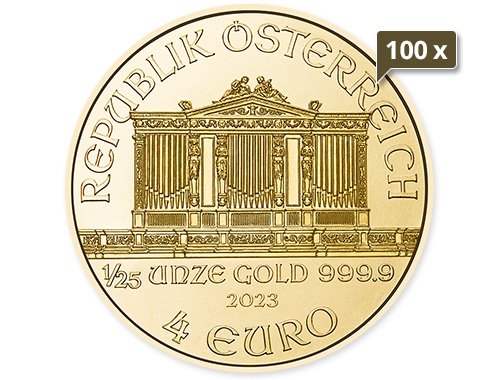 100 x 1/25 Unze Gold Wiener Philharmoniker 2023