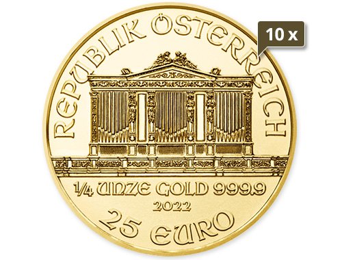 10 x 1/4 Unze Gold Wiener Philharmoniker diverse Jahrgänge