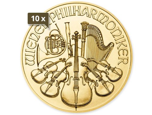 10 x 1/4 Unze Gold Wiener Philharmoniker diverse Jahrgänge