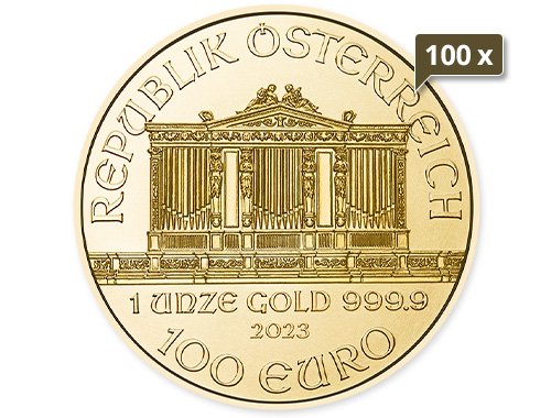 100 x 1 Unze Gold Wiener Philharmoniker 2023