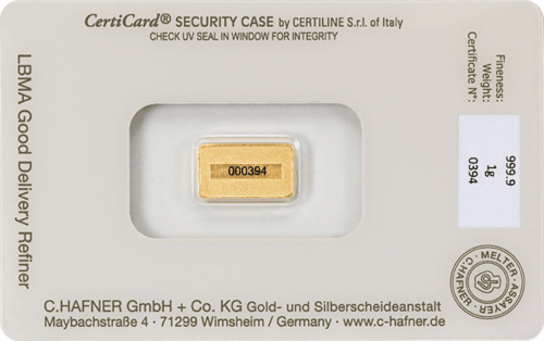 1 g Goldbarren C. Hafner geprägt Rückseite
