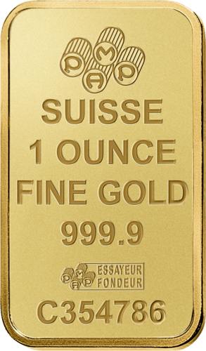 Vorderseite Goldbarren Suisse 1 Unze, der Hersteller PAMP