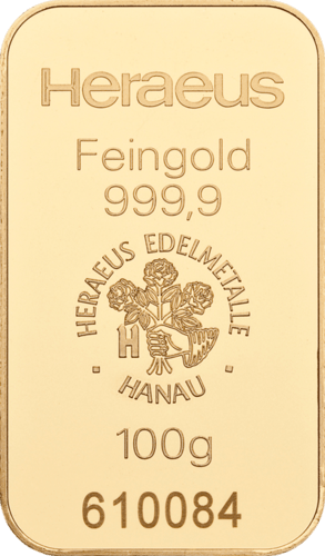 100 g Goldbarren Heraeus geprägt (zollfrei)