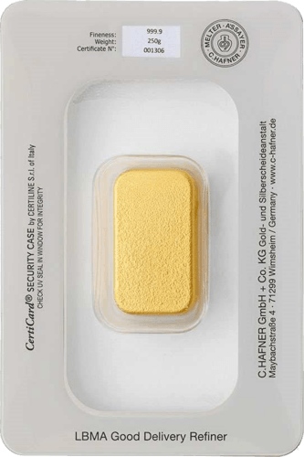 250 g Goldbarren C. Hafner gegossen Rückseite
