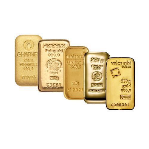 250 Gramm unterschiedlicher Goldbarren, diverse LBMA-Hersteller