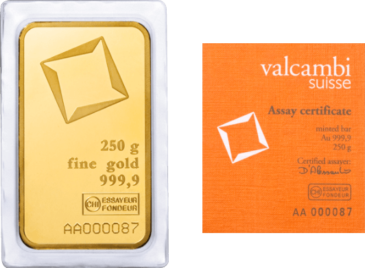250 g Goldbarren Valcambi Motiv