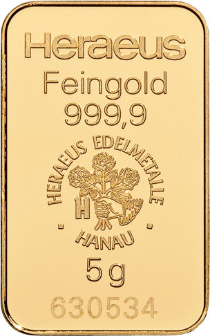 5 g Goldbarren Heraeus I Goldsilbershop.de