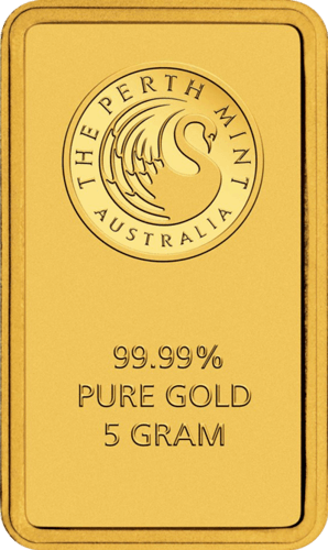Vorderseite Goldbarren 5 Gramm, der Hersteller Perth Mint
