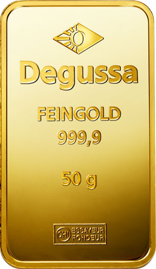 50 g Goldbarren Degussa