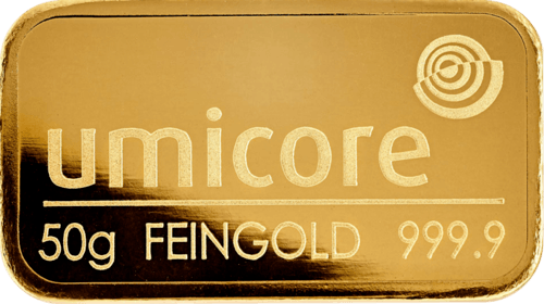 50 g Goldbarren Umicore geprägt