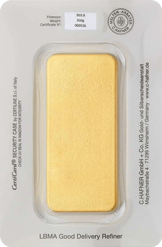500 g Goldbarren C. Hafner gegossen Rückseite