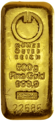 Vorderseite Goldbarren 500 Gramm, der Hersteller Münze Österreich