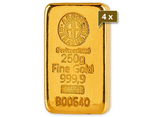 4 x 250 g Goldbarren Argor-Heraeus gegossen
