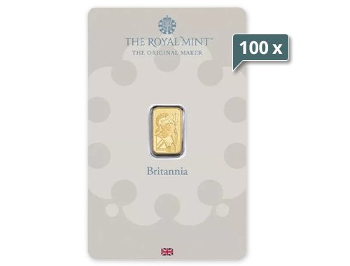 100 x 1 g Goldbarren Britannia Royal Mint