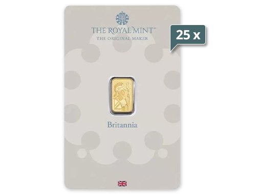 25 x 1 g Goldbarren Britannia Royal Mint