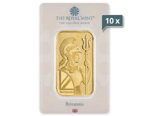 10 x 1 Unze Goldbarren Britannia Royal Mint