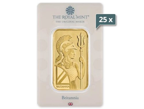 25 x 1 Unze Goldbarren Britannia Royal Mint
