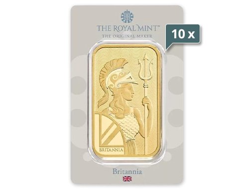 10 x 100 g Goldbarren Britannia Royal Mint