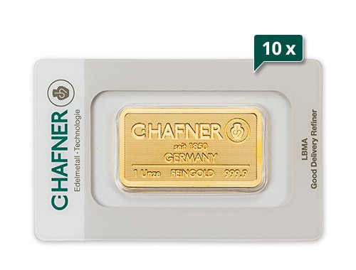 10 x 1 Unze Goldbarren C. Hafner geprägt