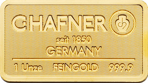 Vorderseite Goldbarren 1 Unze, der Hersteller C. Hafner