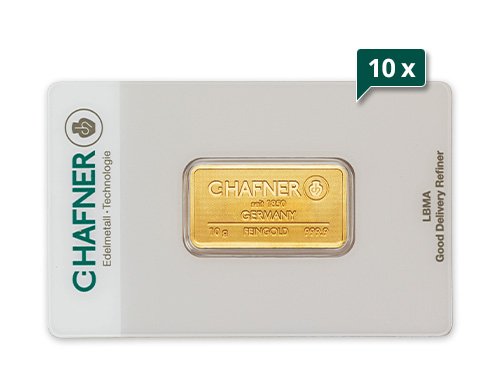 10 x 10 g Goldbarren C. Hafner
