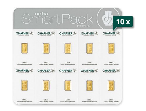 10 x 10 x 1 g Goldbarren C. Hafner SmartPack