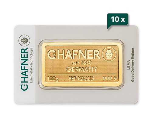 10 x 100 g Goldbarren C. Hafner geprägt