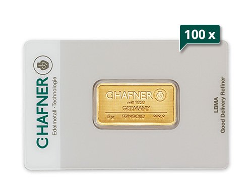 100 x 5 g Goldbarren C. Hafner