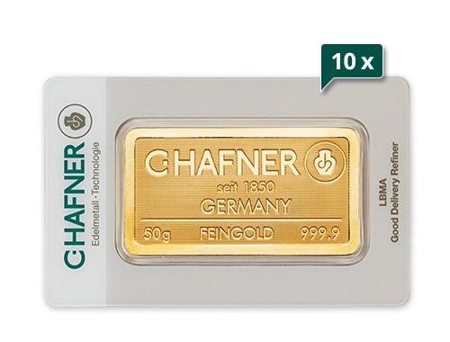 10 x 50 g Goldbarren C.Hafner geprägt