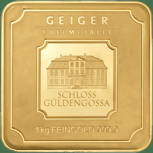Vorderseite Goldbarren 1 Kilogramm original, der Hersteller Geiger Edelmetalle AG