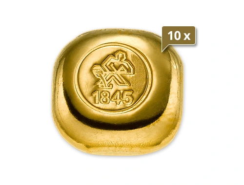10 x 10 g Goldbarren Heimerle und Meule gegossen