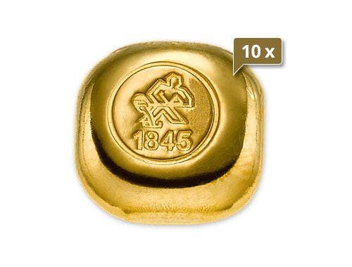 10 x 10 g Goldbarren Heimerle und Meule gegossen