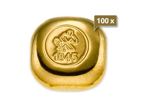 100 x 10 g Goldbarren Heimerle und Meule gegossen