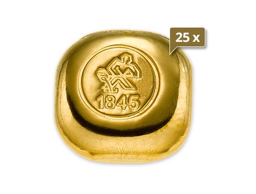 25 x 10 g Goldbarren Heimerle und Meule gegossen