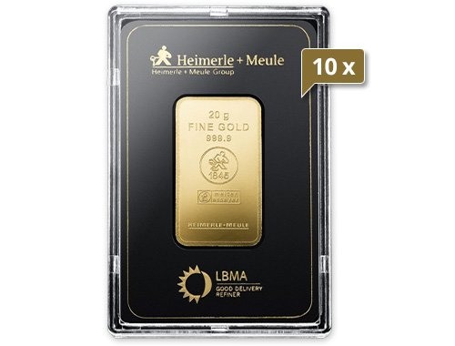 10 x 20 g Goldbarren Heimerle und Meule geprägt