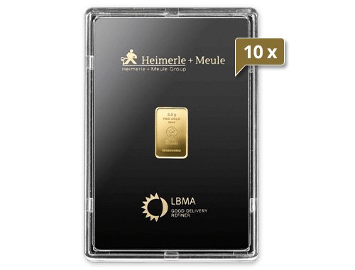 10 x 2,5 g Goldbarren Heimerle und Meule geprägt