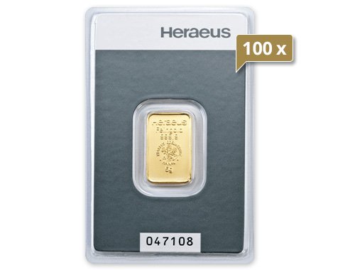 100 x 5 g Goldbarren Heraeus