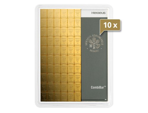 10 x 100 x 1 g CombiBar Goldtafel Heraeus