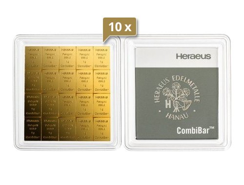 10 x 20 x 1 g CombiBar Goldtafel Heraeus